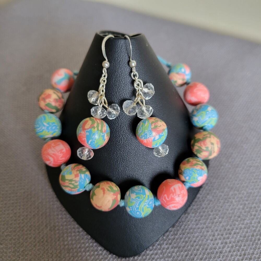 NWOT Handcrafted Viva Beads Chunky Tie Bracelet Earrings Set Nickel Lead Free